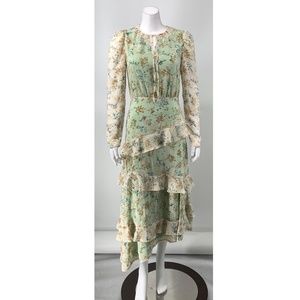 - NEW Tularosa Floral Green Vintage Midi Dress Ruffle